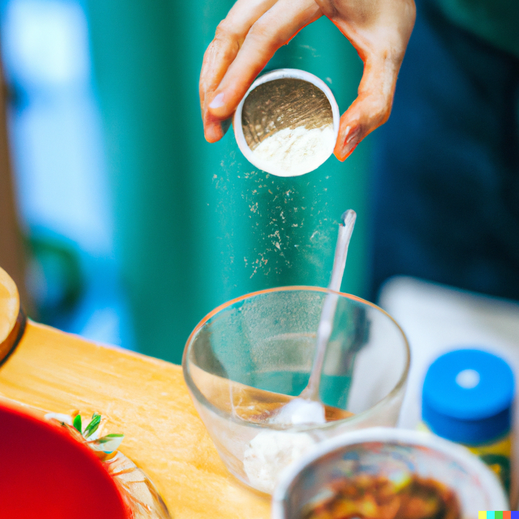 person putting spices in a small glass bowl