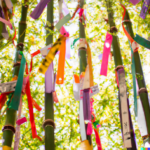 Ribbon around bamboo sticks