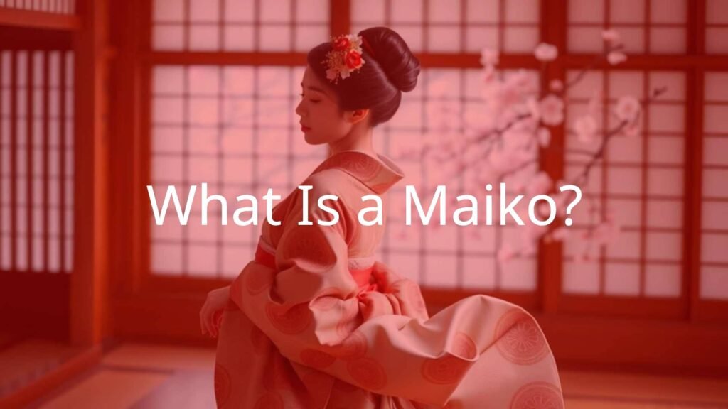 A young maiko in traditional Kyoto attire, elegant kimono with intricate patterns, performing a dance in a softly lit tatami room, cherry blossoms in the background, serene and graceful atmosphere, hyperrealistic.